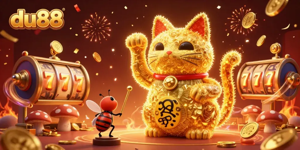 Join the vibrant action with du88's lucky cat in this stunning casino-themed artwork.