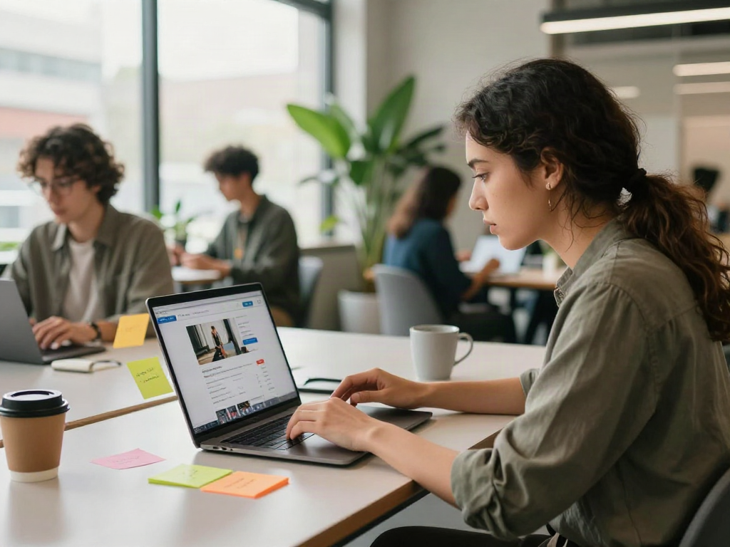 Job seeker exploring หางาน opportunities in a collaborative workspace