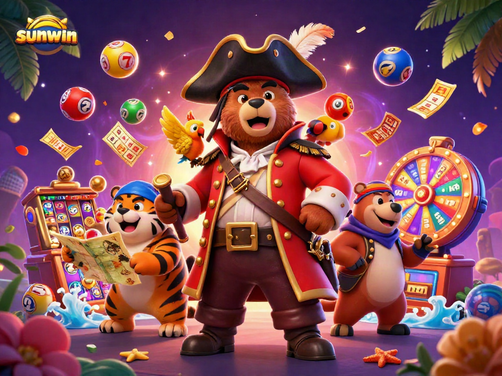 Engage with the exciting sunwin casino featuring a pirate bear, tiger first mate, and lottery elements.
