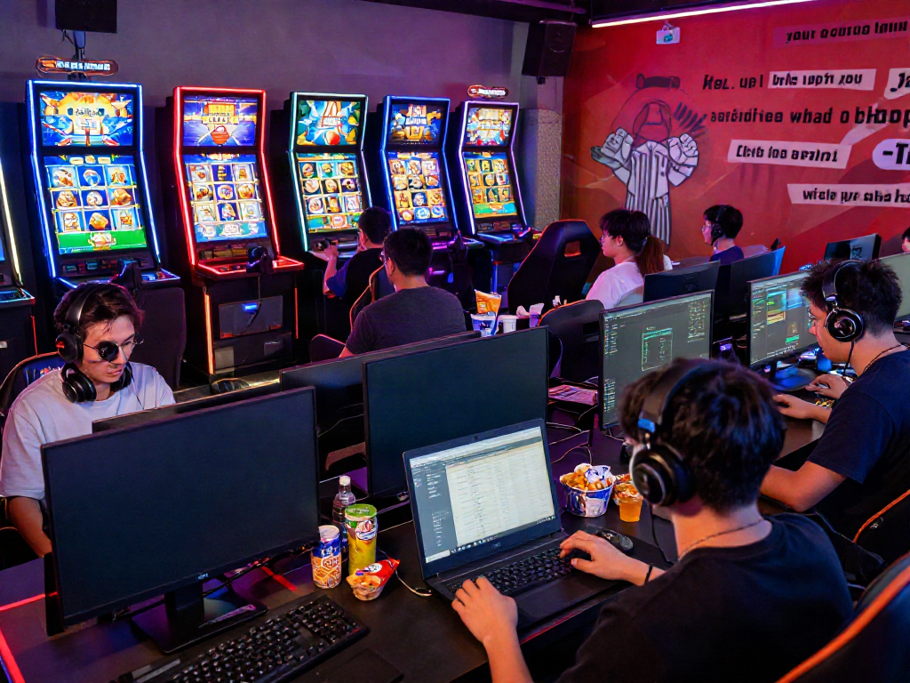 Akunjp online gaming players enjoying vibrant virtual slots with neon features.