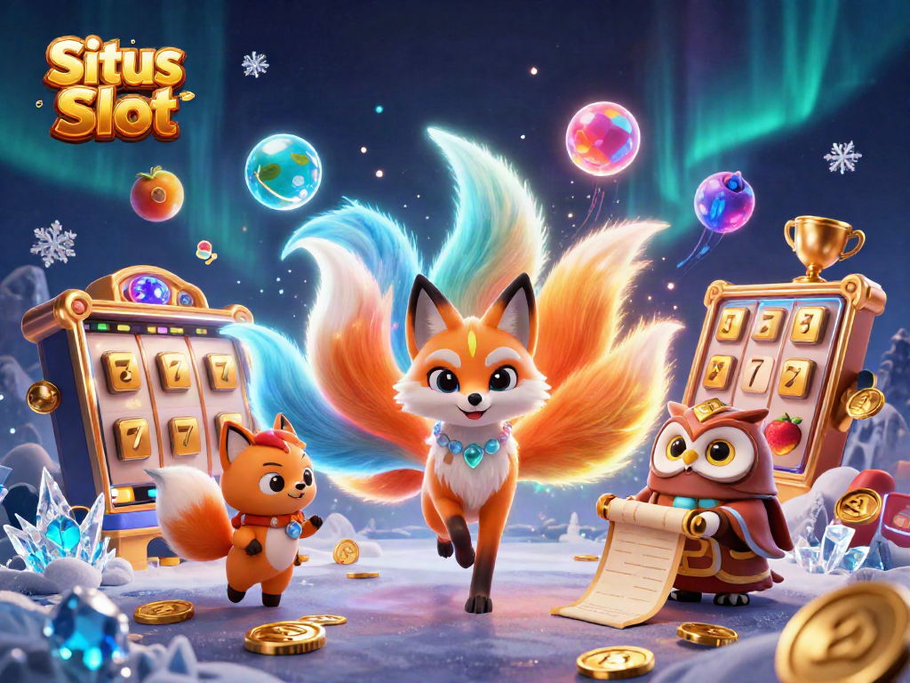 Permainan Situs Toto Slot yang mengasyikkan ditampilkan dengan karakter mistis dan simbol slot mengkilat.