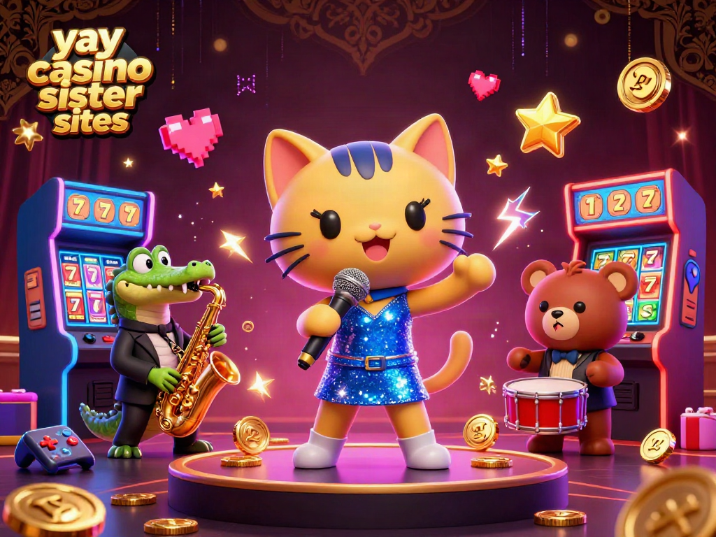 Experience the excitement of yay casino sister sites with colorful gaming elements and animated characters in a vibrant scene.