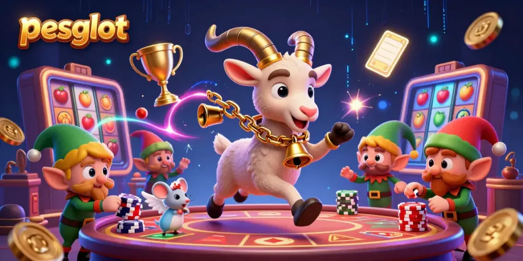 Permainan slot pesgslot yang seru dengan karakter 3D Krampus dan koin emas yang mengalir.
