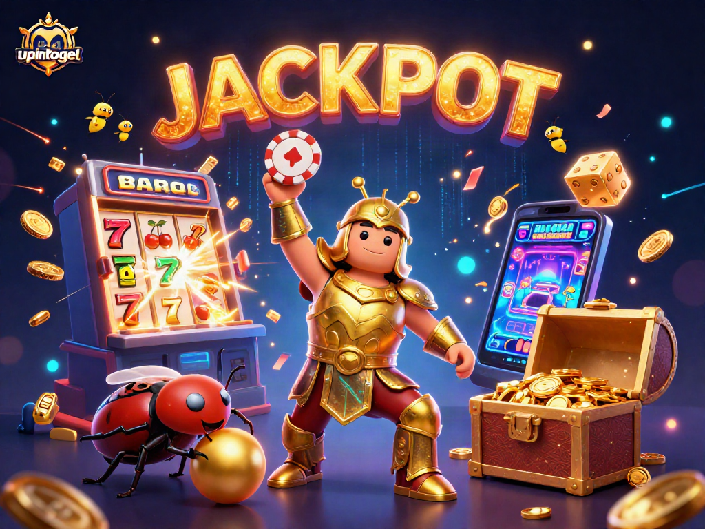 Gambarkan upintogel dengan kerbau beetle pahlawan dan mesin slot berlimpah uang.