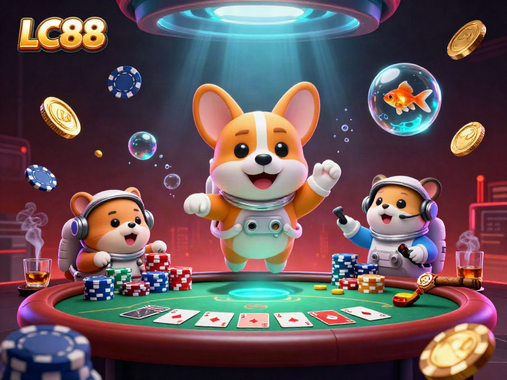 Engage in thrilling casino action with LC88 as a corgi astronaut defies gravity in a space station