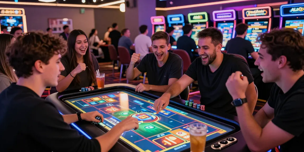 Group enjoying the ALO8 gaming experience in a dynamic casino setting.