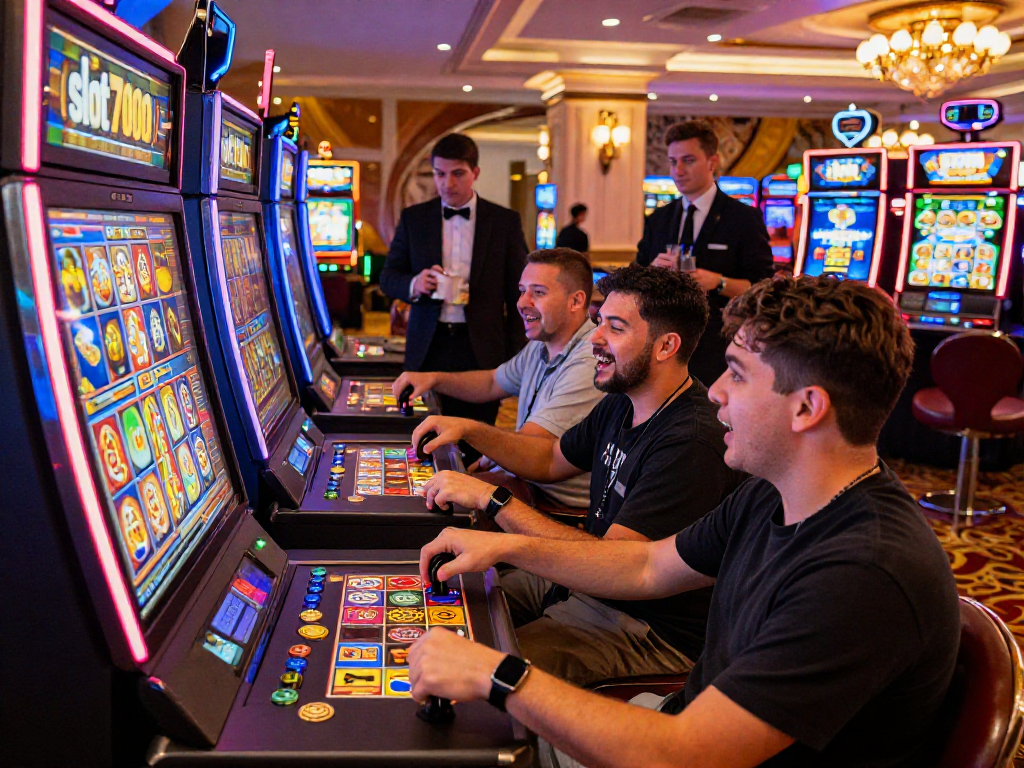 Permainan slot7000 yang menarik di kasino dengan pemain antusias.
