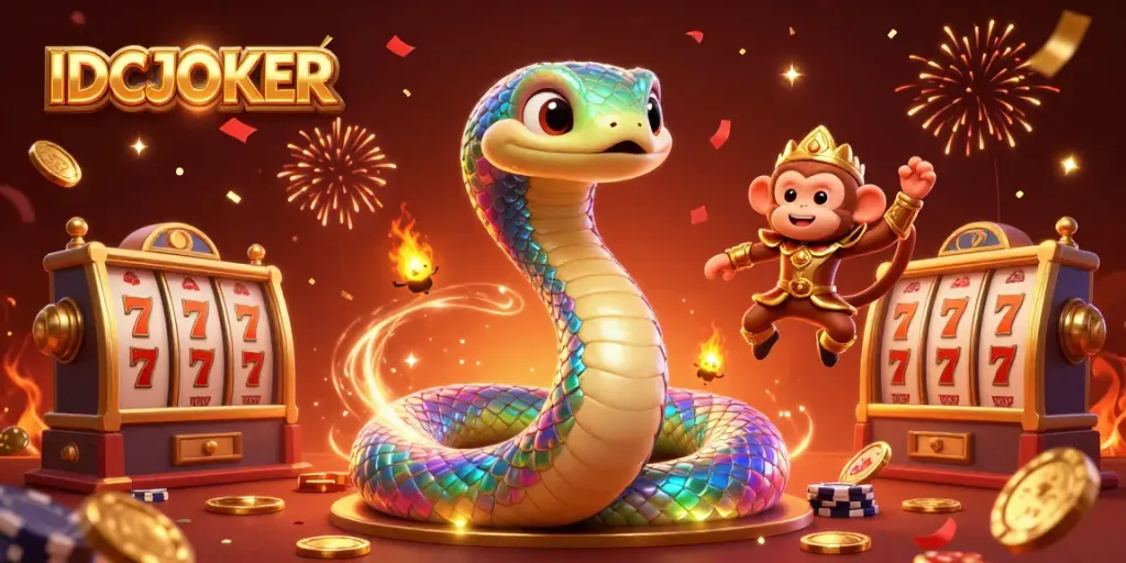 Spin to win with IDCJOKER in this vibrant casino-themed illustration featuring lucky elements.