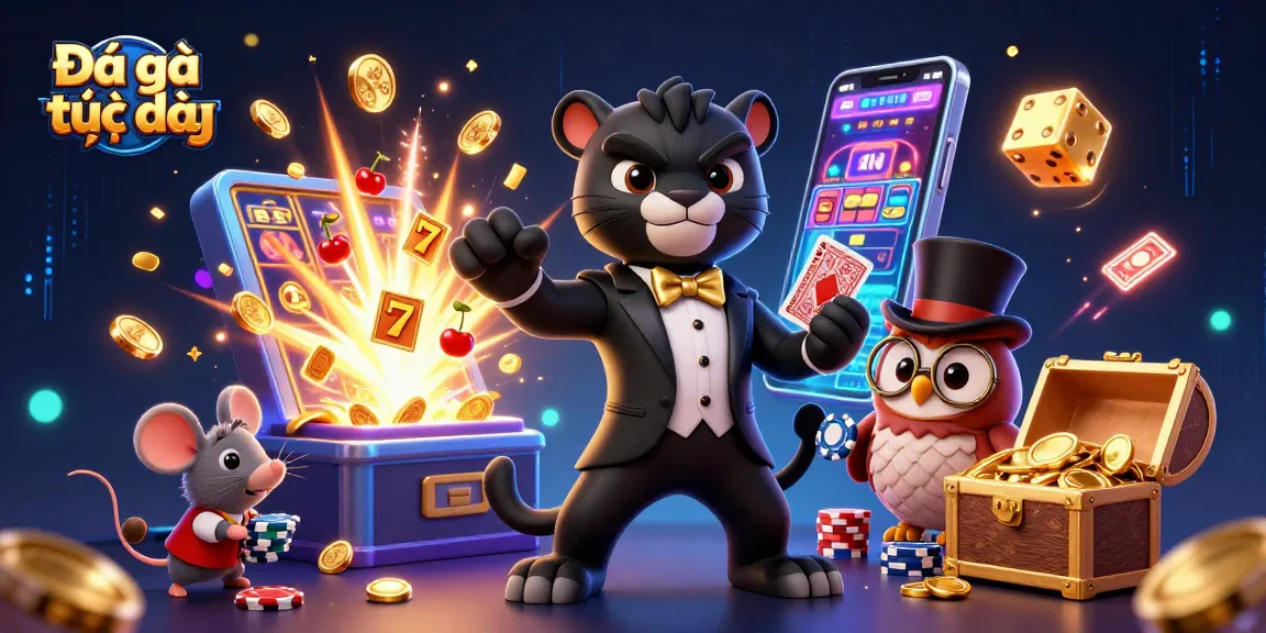 Engage in Đá gà trực tiếp with stylish panther, owl, and mouse amidst thrilling casino elements.