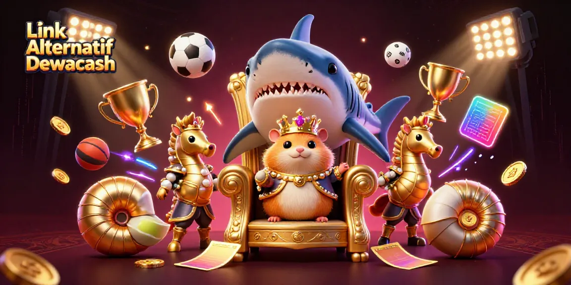 Experience the excitement of sports betting with Link Alternatif Dewacash, featuring a vibrant 3D scene.