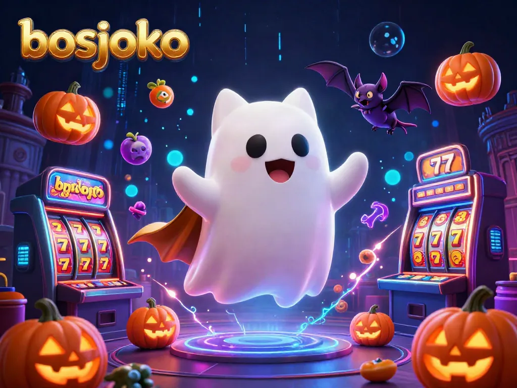 Experience the thrilling world of bosjoko with a lively ghost cat and spooky elements in a vibrant casino.