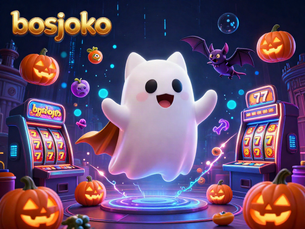 Experience the thrilling world of bosjoko with a lively ghost cat and spooky elements in a vibrant casino.