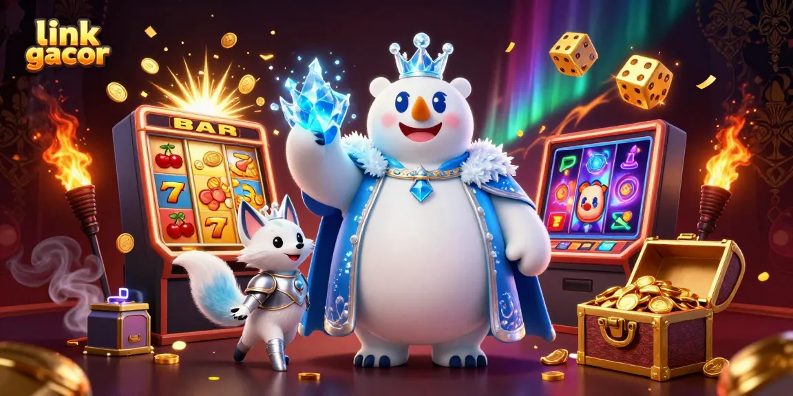 Engage with the thrill of link gacor as the ice king polar bear celebrates a jackpot in a vibrant casino scene.