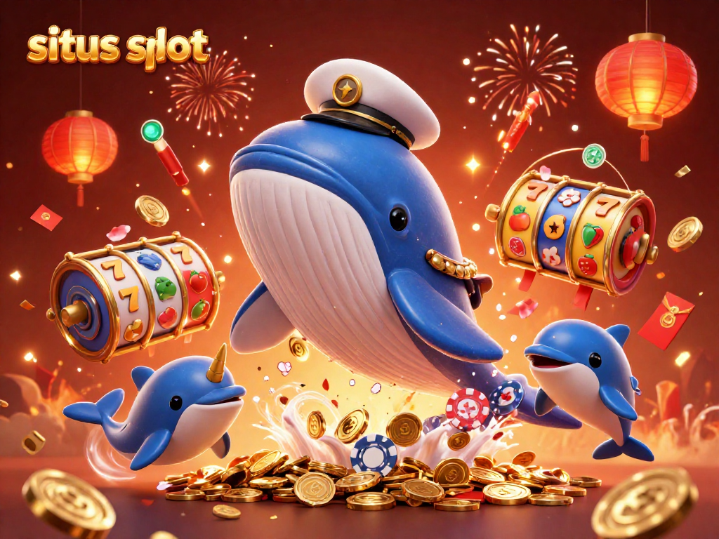 Visualisasi penuh energi situs slot dengan ikan paus 3D dan elemen judi