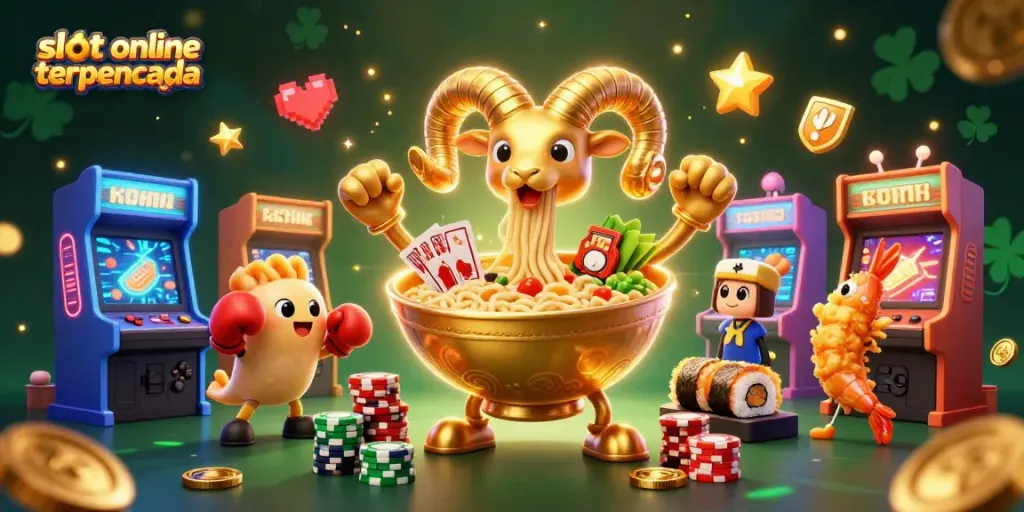 Experience thrilling gameplay with slot online terpercaya as vibrant characters stack chips and deal cards.