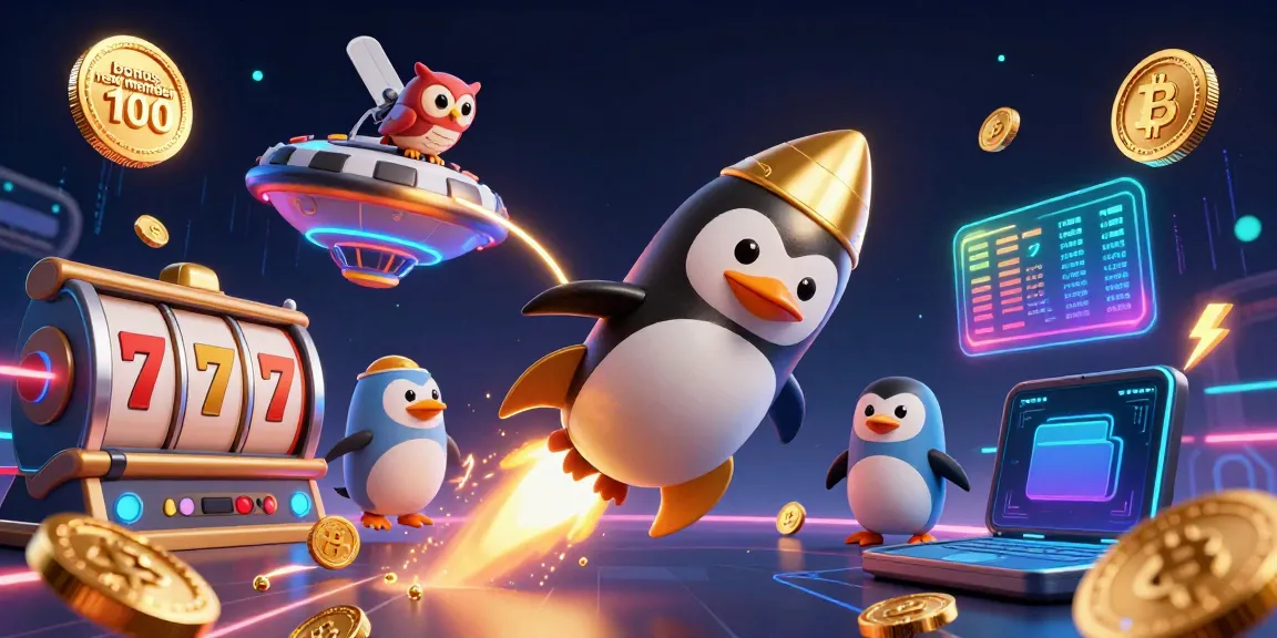 Experience winning with bonus new member 100 through a captivating 3D casino scene filled with slot elements and golden coins.