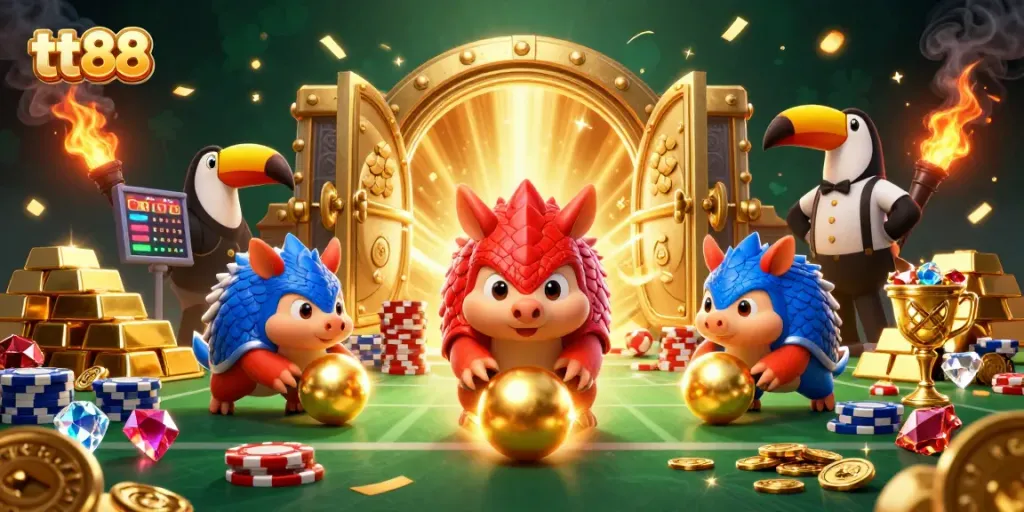 Experience thrilling gameplay with tt88 as rival pangolins roll through poker chips and golden treasures.