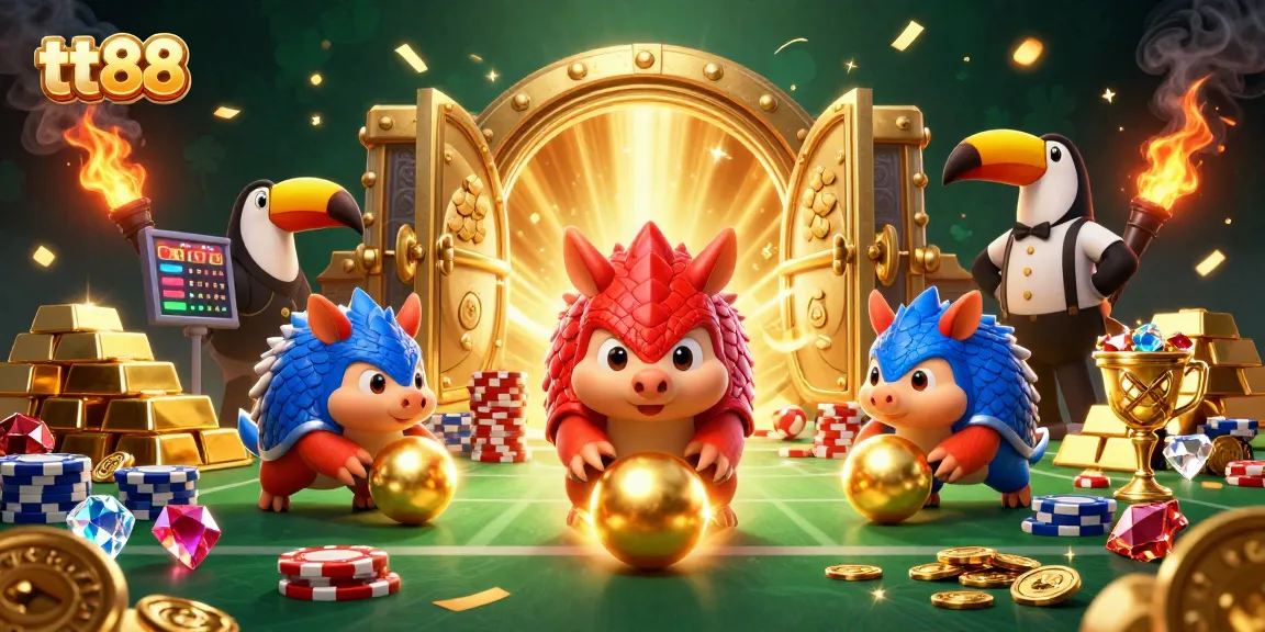 Experience thrilling gameplay with tt88 as rival pangolins roll through poker chips and golden treasures.