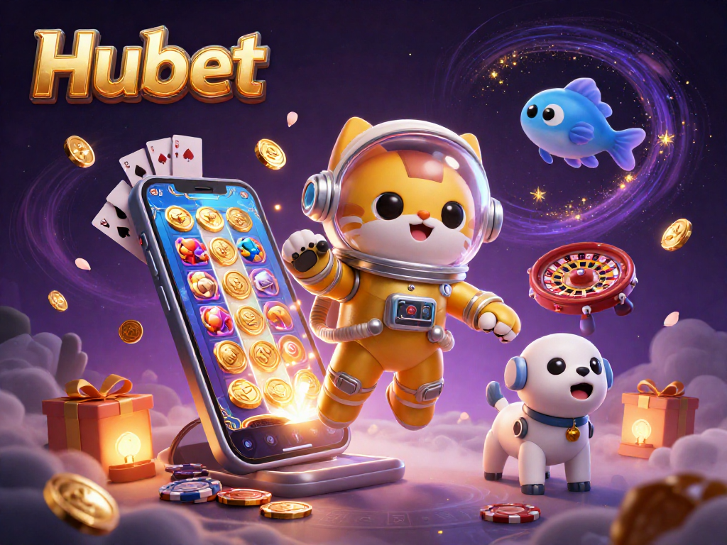 Engage in thrilling gameplay at Hubet, where a space cat explores a vibrant casino universe!