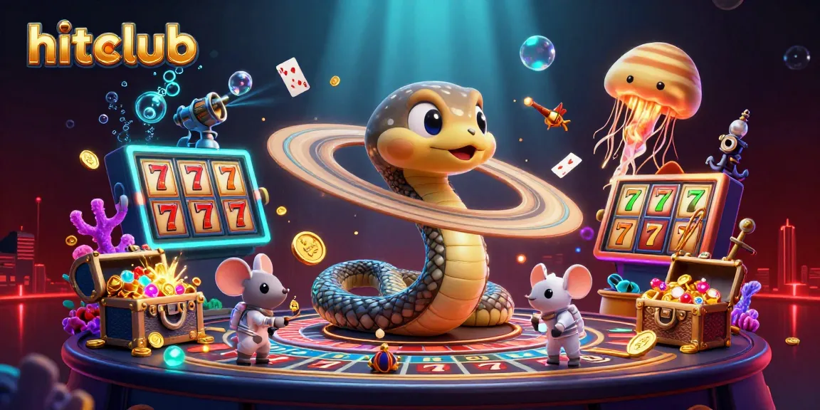 hitclub bets in a vibrant casino scene featuring a Saturn snake roulette wheel and gold coins