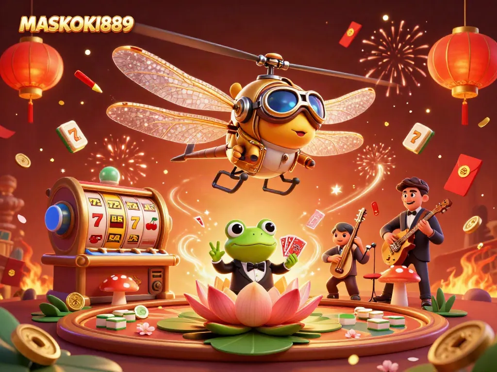 Experience thrilling gameplay at MASKOKI889 with vibrant casino characters and dynamic elements.