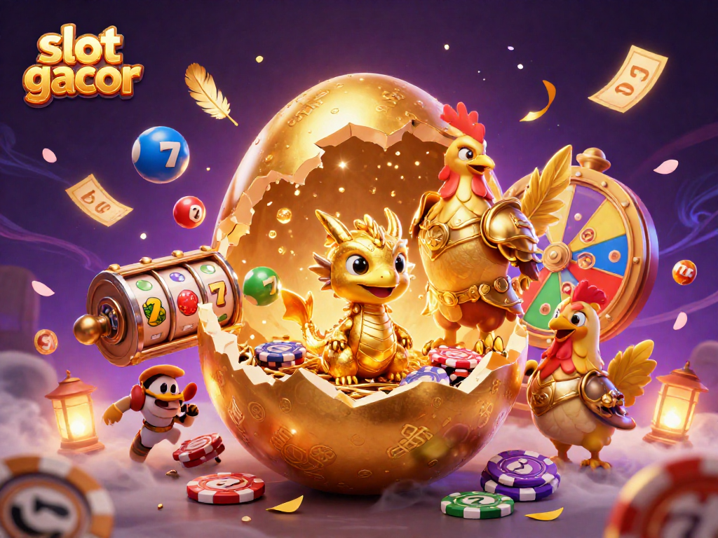 Experience slot gacor action with golden dragon and dynamic gaming elements in an exciting casino illustration.