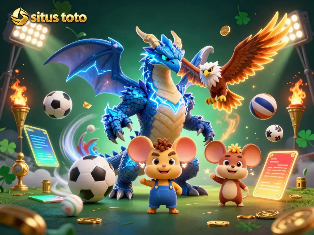 Experience the thrill of situs toto with dynamic sports elements and thrilling characters in a vibrant 3D scene.