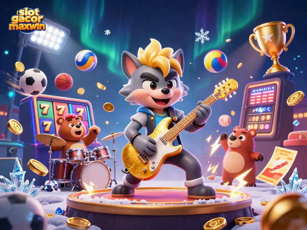 Win big with slot gacor maxwin in this vibrant casino scene featuring animated characters and dynamic game elements.