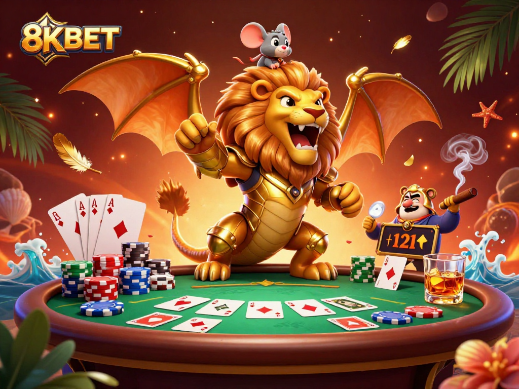 Experience 8KBET's thrilling gaming atmosphere with a vibrant casino scene of excitement.