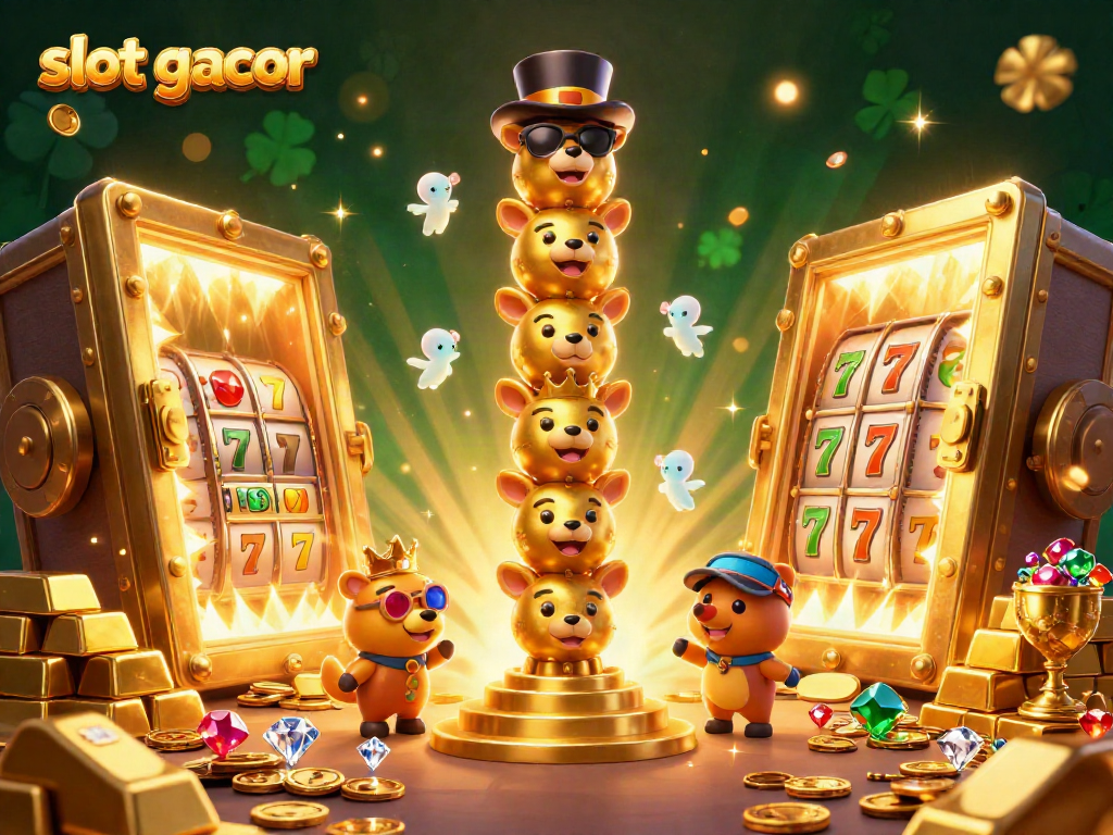 Engage with slot gacor in this vibrant and detailed 3D illustration, showcasing a dynamic casino theme with lively totem poles.