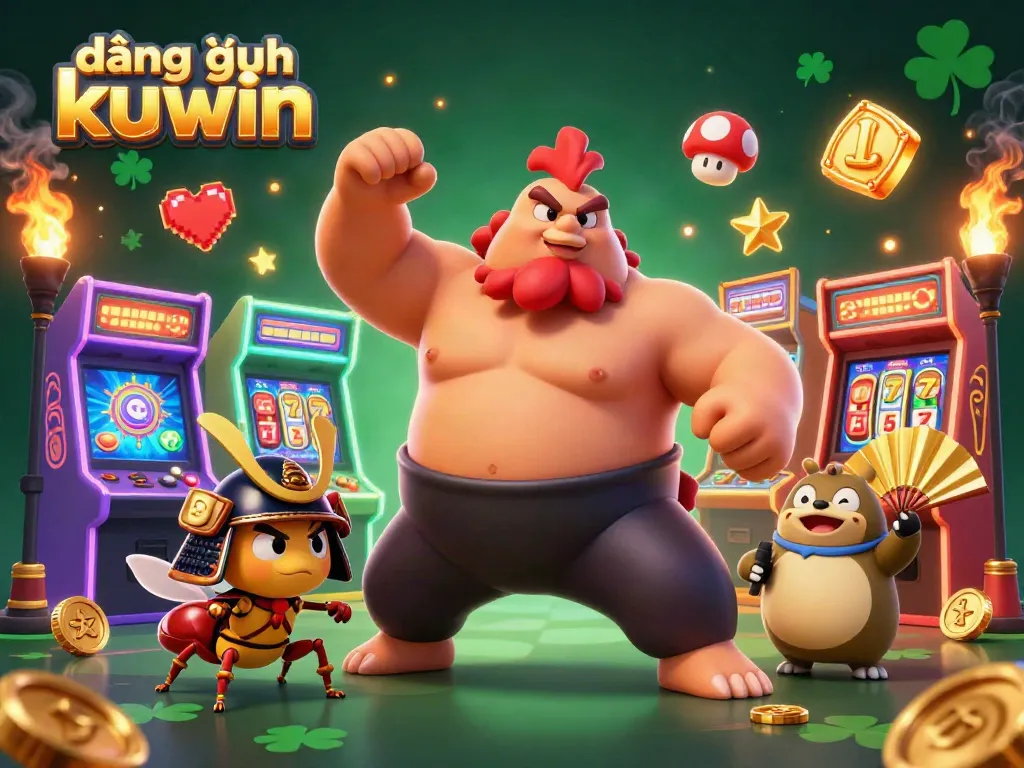 Engage in thrilling gameplay with đăng nhập kuwin, featuring a dynamic 3D cartoon scene of characters in a vibrant casino.