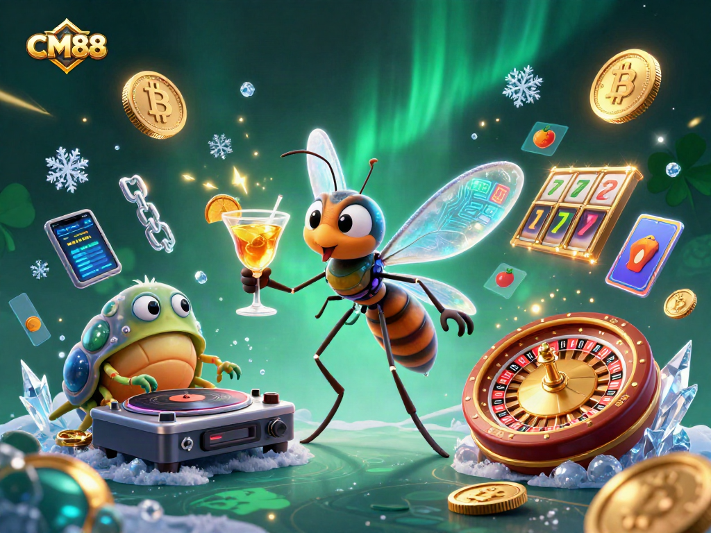 Experience the vibrant world of CM88 with a lively casino scene featuring animated characters and casino elements.