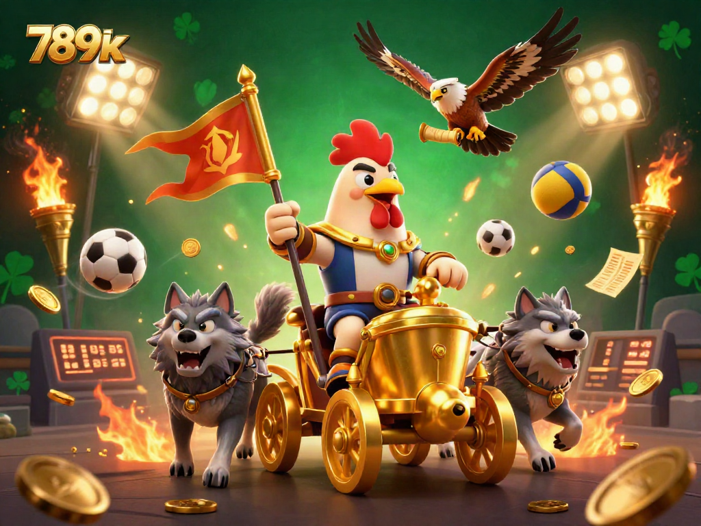 Experience thrilling gameplay with 789k, featuring a dynamic 3D casino scene with gold and sports elements.