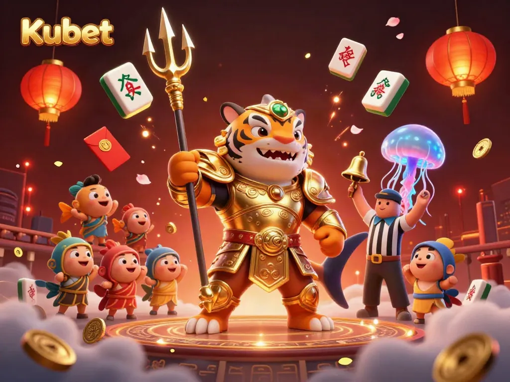 Kubet online casino illustration featuring vibrant 3D characters and dynamic gaming elements in an engaging underwater scene.