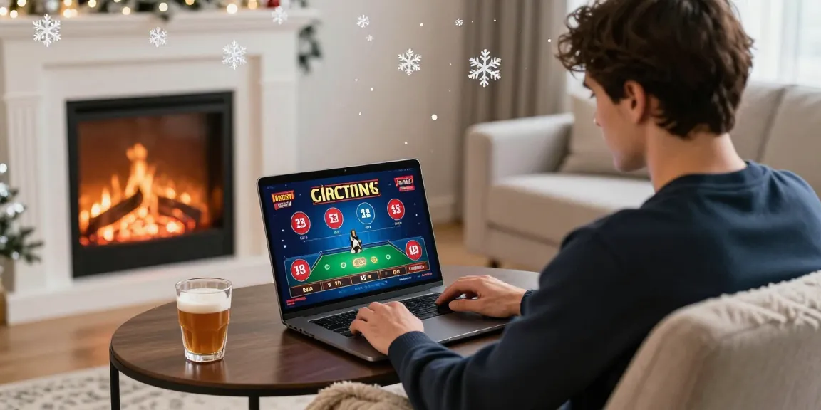 Spieler am Ica Casino Österreich mit festlicher Dekoration und warmem Getränk.