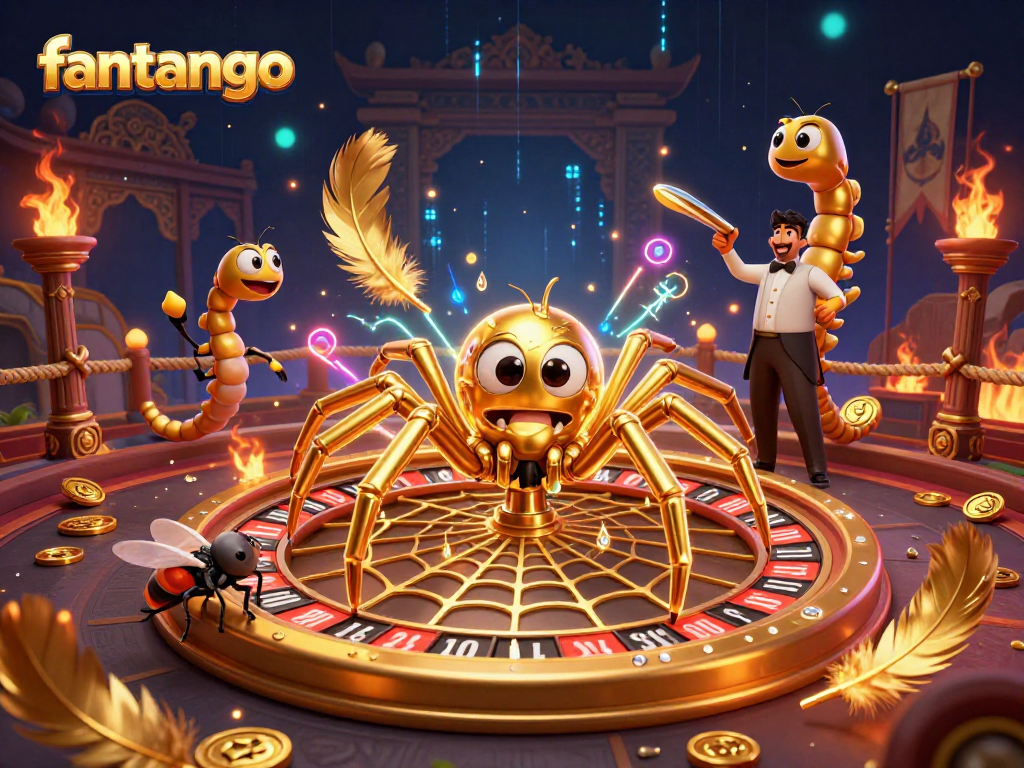 Bet on the thrilling game of fantango with a golden spider and centipede dealer croupier.