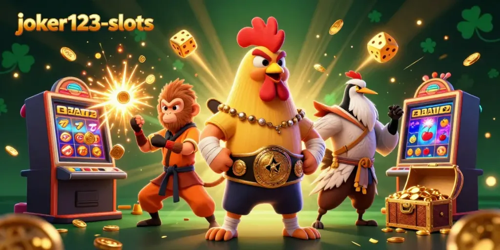 เล่นเกมสล็อต joker123-slots พร้อมกับไก่มวยไทยและนกกระเรียนในบรรยากาศคาสิโน