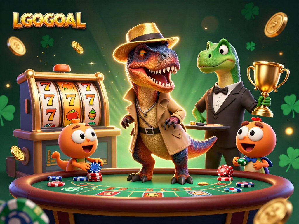 Engage with LGOGOAL's exciting casino experience featuring a stealthy velociraptor card counter in action.