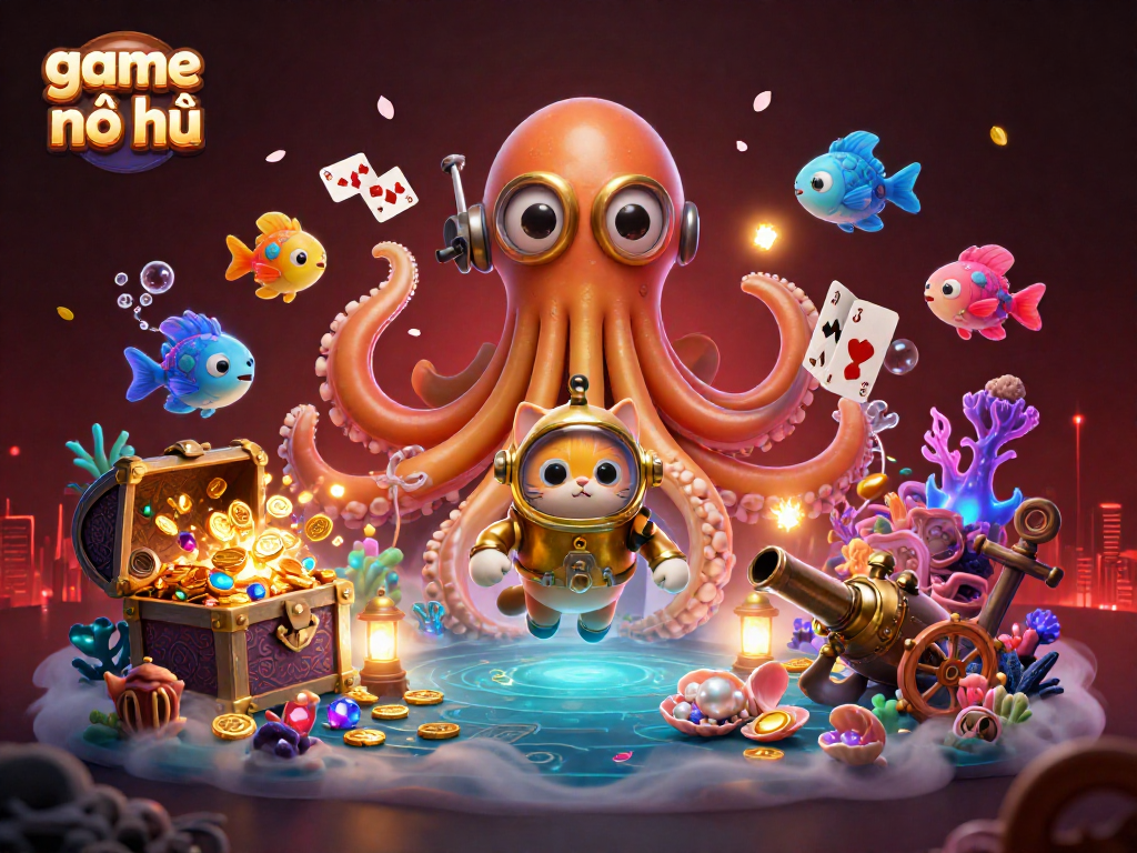 Spin the reels with game nổ hũ revealed by the kraken in a vibrant underwater setting, rich in treasures.
