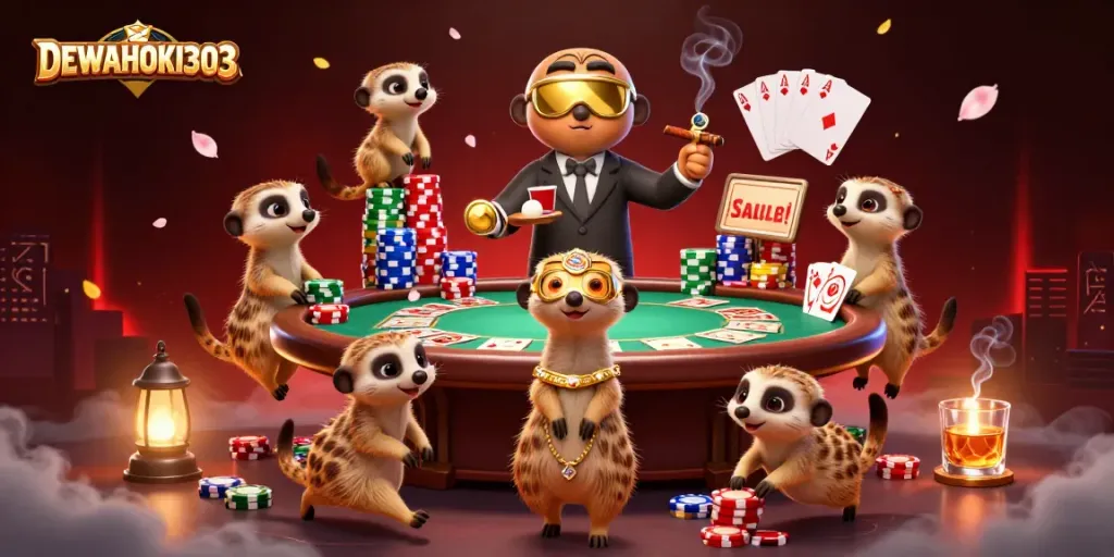 DEWAHOKI303 memberikan pengalaman bermain slot online dengan animasi kasino yang ceria dari meerkats.