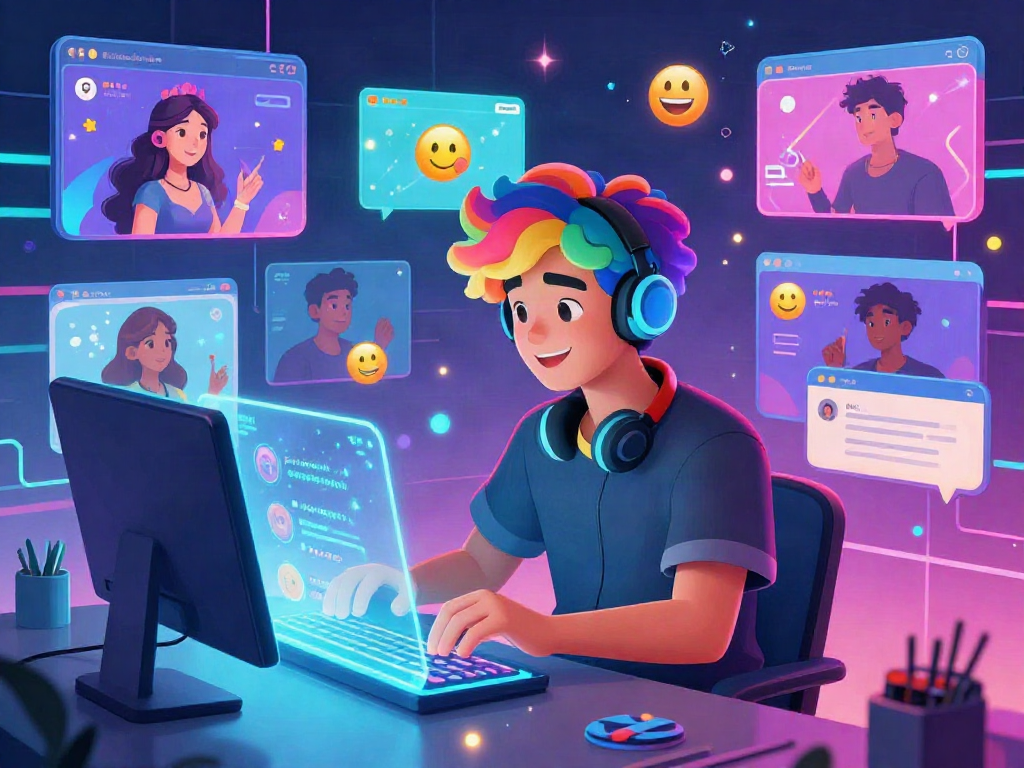 Youthful characters engaging in hentai ai chat within a vibrant digital environment.