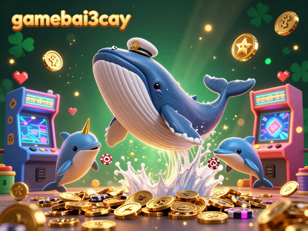 Experience gaming excitement with gamebai3cay in this vibrant 3D scene filled with casino elements and playful characters.
