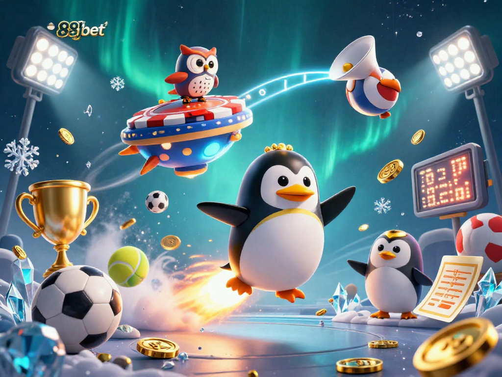 Experience thrilling action with the 88jbet golden penguin racing to the casino station in space.
