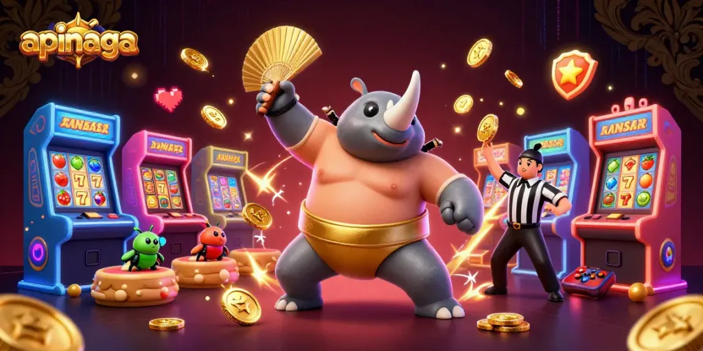 Experience excitement with apinaga's vibrant slot reels and beetle champions in action!