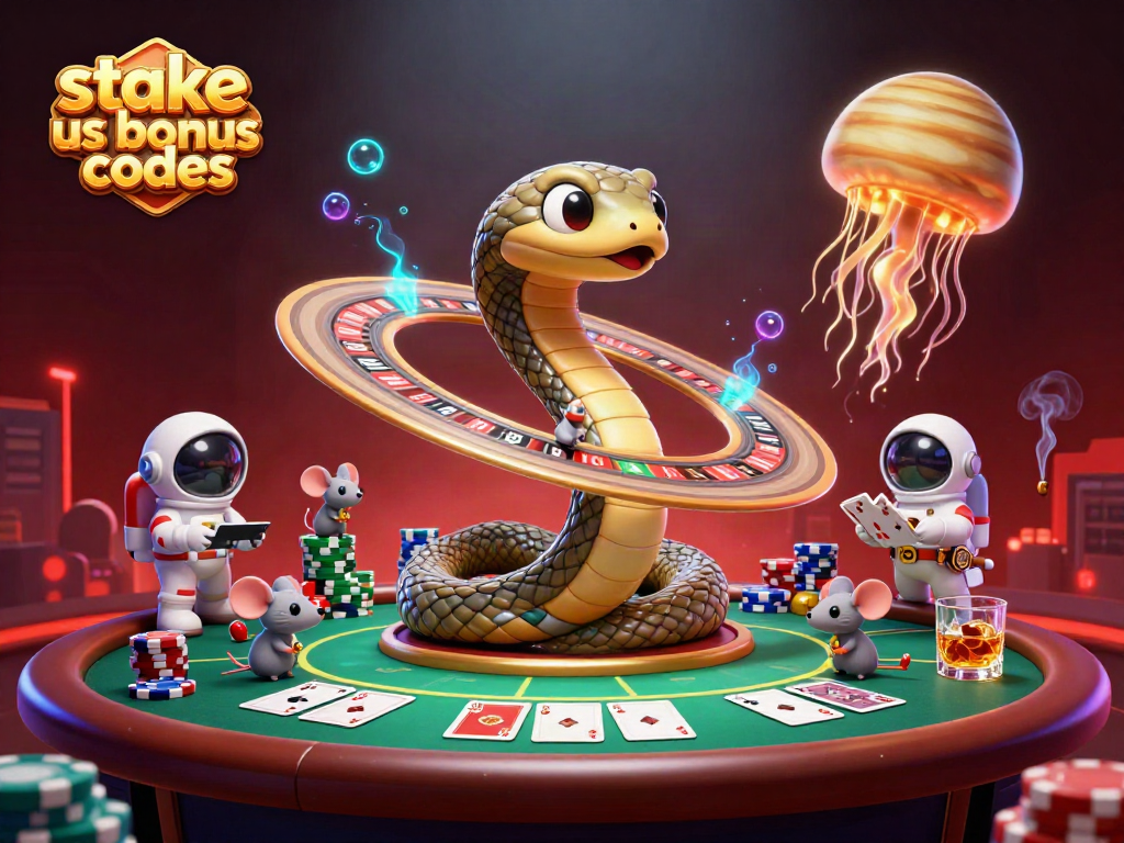 Experience thrilling action with stake us bonus codes in this illuminated casino-inspired scene.