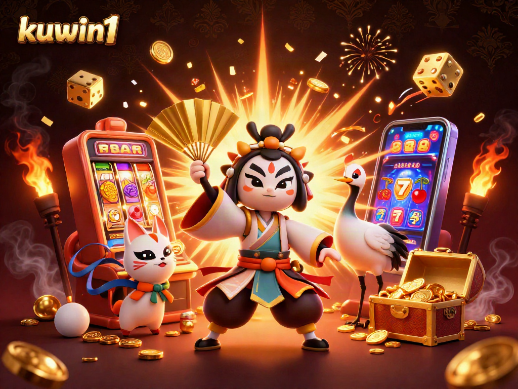 Experience thrilling jackpots with kuwin1 and dynamic casino elements in this vivid illustration