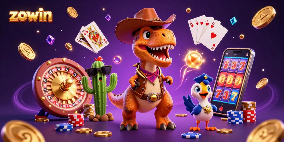 Zowin engages players with vibrant casino excitement, featuring colorful characters and dynamic game elements.
